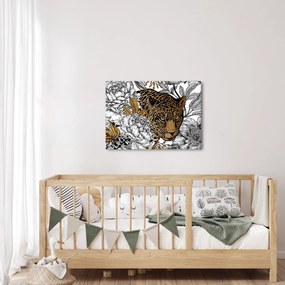 Kép - leopárd a virágok között (70x50 cm)