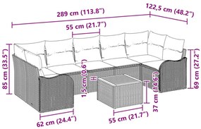 8 Darabos Kerti Kanapé Szett Párnákkal Fekete Poli Rattan Akáciával, 2 Üléses Kerti Kanapé Párnákkal Fekete Poli Rattan