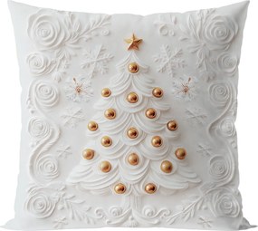 Karácsonyi díszpárnahuzat Karácsonyfa 3D Hatással 40x40 bársony fehér