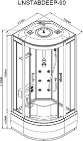 Vital mélytálcás hidromasszázs zuhanykabin, 90x90 cm-es méretben