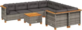 vidaXL 9 részes szürke polyrattan kerti ülőgarnitúra párnákkal