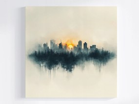 Vászonkép Canvas Grafika Város Panoráma Nap Erdő Akvarell 80x80