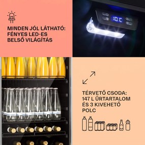 Klarstein Beersafe 5XL, hűtőszekrény, 147 liter, 3 polc, panoráma üvegajtó, rozsdamentes acél