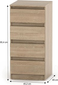 4 fiókos komód, tölgy sonoma, HANY NEW 009