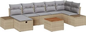vidaXL Kerti Kanapé Szett párnával tárolóval 8 pcs Bézs polirattan