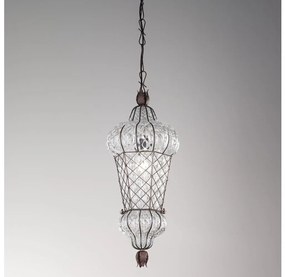 SIRU - Csillár láncon BABÀ 1xE27/60W/230V átm. 30 cm átlátszó/barna Velencei üveg