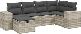 vidaXL 6 részes világosszürke polyrattan kerti ülőgarnitúra párnákkal