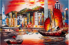 Kép - Victoria Harbour, Hong Kong, olajfestmény (90x60 cm)