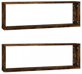 2 db füstös tölgy színű szerelt fa fali kockapolc 80x15x26,5 cm