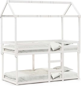vidaXL fehér tömör fenyőfa ágy emelettel és tetővel 90 x 200 cm