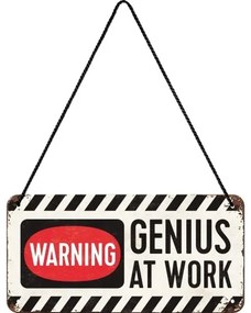 Fém tábla Warning! Genius at Work, (20 x 10 cm)