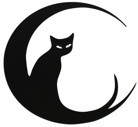 Hold macska, fa faragott fali dekoráció, átmérő35 cm