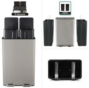 Szürkésbarna acél szelektív pedálos szemetes 2x30 l Aliya – Spirella