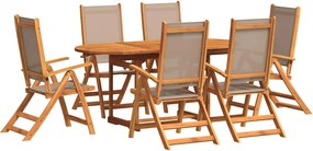 vidaXL 7 részes tömör akácfa és textilén kerti étkezőgarnitúra
