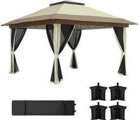 Outsunny Összecsukható Pavilon 3.6x3.6m Gyorsan Felállítható Napernyő 4 Hálós Oldalfallal UV Védelem Állítható Magasságú Homokzsákokkal és Hordozótásk