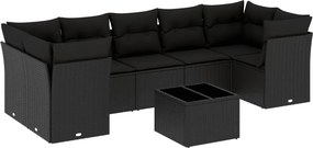 vidaXL 8 részes fekete polyrattan kerti ülőgarnitúra párnákkal