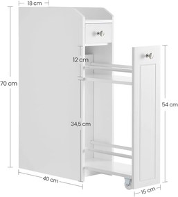 Kis fürdőszobai szekrény, álló tárolószekrény kis helyiségekbe, fehér színben