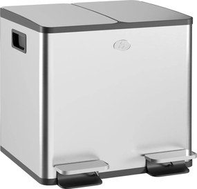 HOMCOM Konyhai Szemetes Két Rekeszes 2x15L Rozsdamentes Acél Kukával, Pedálos Lágy Záródású Fedéllel és Kivehető Vödörrel Hulladék Élelmiszermaradékok