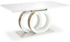 Asztal Houston 1660Fényes fehér, Aranysárga, 77x90x160cm, Hosszabbíthatóság, Közepes sűrűségű farostlemez, Fém, Közepes sűrűségű farostlemez