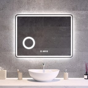 Fürdőszobai LED tükör 80x60cm | Páramentesítő - Kozmetikai tükör - Fényerő + színhőfok állítás - Digitális óra | Welland Luxury-Line G795