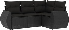 vidaXL 4 részes fekete polyrattan kerti ülőgarnitúra párnákkal