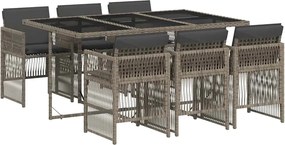 vidaXL 7 részes szürke polyrattan kerti étkezőgarnitúra párnával