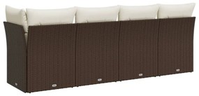 4 személyes barna polyrattan kerti kanapé párnával