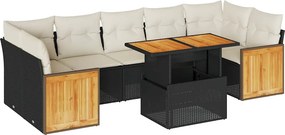 vidaXL 8 részes fekete polyrattan akácfa kerti ülőgarnitúra párnákkal