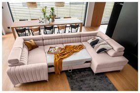 Rózsaszín kinyitható-tárolóhelyes sarokkanapé (jobb oldali-U alakú) Louis – ELTAP