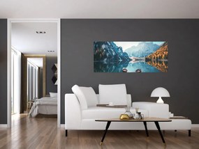 Kép - Csónakok a Braies-tónál (120x50 cm)