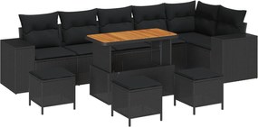 vidaXL Kerti Kanapé Szett párnával 10 pcs Fekete polirattan