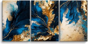 Absztrakt vászonkép hálószobába Kobalt és arany levelek 90x180