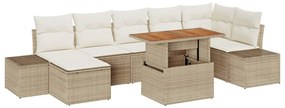 vidaXL Kerti Kanapé Szett tárolóval 8 pcs Bézs Poli rattan