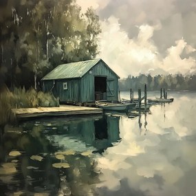 Vászonkép Canvas Tájkép Természet Tó Víz Csónak Móló Híd 40x40