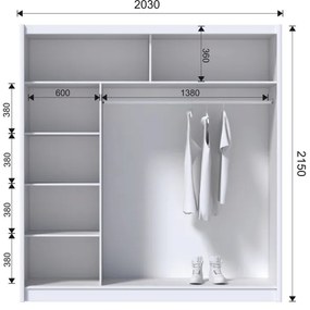 SAPHIRA tolóajtós gardrób 203x215 cm, fehér