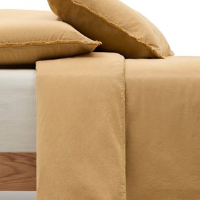 Mustársárga kétszemélyes hosszabbított pamut-perkál ágyneműhuzat 260x240 cm Sifinia – Kave Home