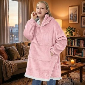 VERK Ujjakkal és kapucnival ellátott takaró - Huggle Hoodie - rózsaszín