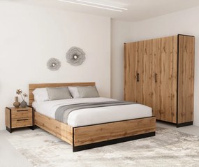 Ágy, 160x200, wotan tölgy/fekete, AMONI