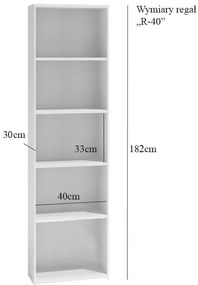 Drohmo R40 polcos szekrény, 40x182x30 cm, fehér