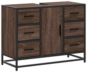 Barna tölgy szerelt fa fürdőszobai mosdószekrény 80x33x60 cm