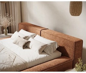 Narancssárga kárpitozott ágyneműtartós franciaágy ágyráccsal 200x200 cm Voliera – Maison de Rêve