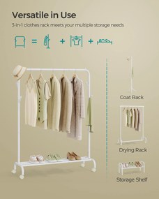 Ruhafogas kerekekkel és polccal, strapabíró fémváz, felhőfehér