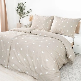 Goldea flanel ágyneműhuzat - szívecskék, latte színű alapon 240 x 220 és 2db 70 x 90 cm