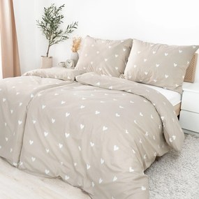 Goldea flanel ágyneműhuzat - szívecskék, latte színű alapon 140 x 200 és 70 x 90 cm