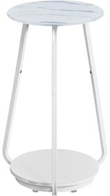 Kerek lerakóasztal, 2 szintes, üveglappal, márvány mintás fehér