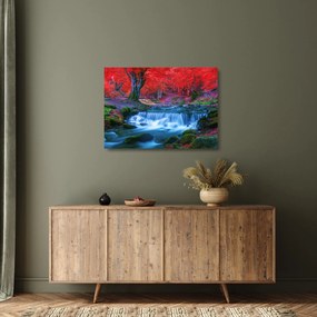 Kép Vízesés egy vörös erdőben (üvegen) (70x50 cm)