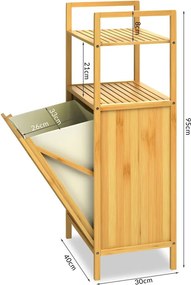 Bambusz polc 36 literes billenő szennyeskosárral - 95 x 40 x 30 cm