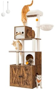 Macska kaparó,  185 cm magas macska kaparóoszlop alomdobozzal, rusztikus barna