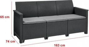 Emma műrattan kerti bútor szett 3 üléses kanapéval chicago asztallal grafit színben