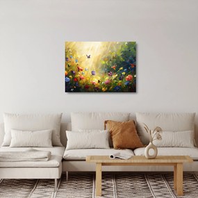 Üveg kép - Tavaszi virágos rét, festmény (70x50 cm)